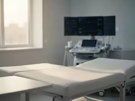 Ein minimalistischer, heller medizinischer Untersuchungsraum mit einem sauberen Behandlungstisch und moderner Medizintechnik. - Foto: über boerse-global.de