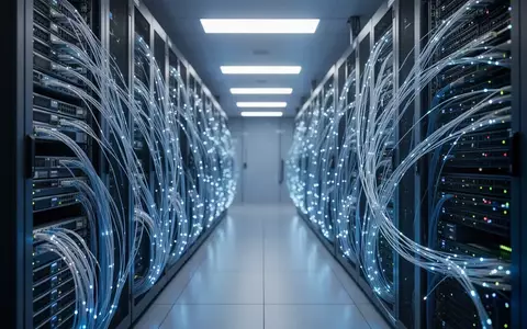 Moderne Serverräume mit leuchtenden Glasfaserkabeln und technischer Infrastruktur in einem Rechenzentrum. - Foto: über boerse-global.de