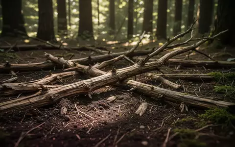 Nahaufnahme von Ästen und Zweigen auf einem Waldboden mit natürlichem Lichteinfall. - Foto: über boerse-global.de