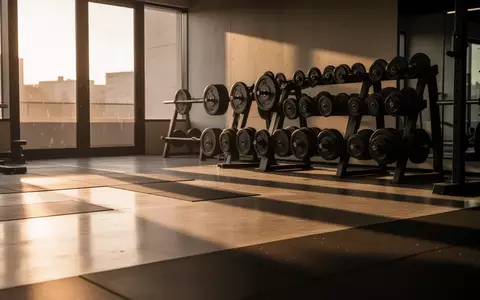Ein minimalistisch gestalteter, leerer Fitnessraum mit Hantelablagen in natürlichem Licht. - Foto: über boerse-global.de