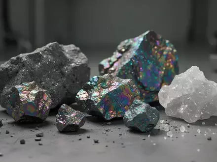 Nahaufnahme von seltenen Erden und Mineralproben auf einem Labortisch. - Foto: über boerse-global.de
