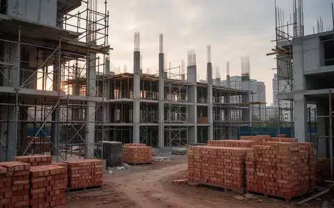 Unvollendeter Rohbau eines Wohngebäudes auf einer Baustelle bei Tagesanbruch. - Foto: über boerse-global.de