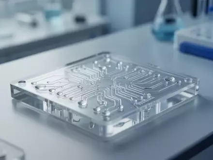 Ein mikrofluidischer Chip auf einem Labortisch zur Simulation biologischer Prozesse in der Gelenkforschung. - Foto: über boerse-global.de