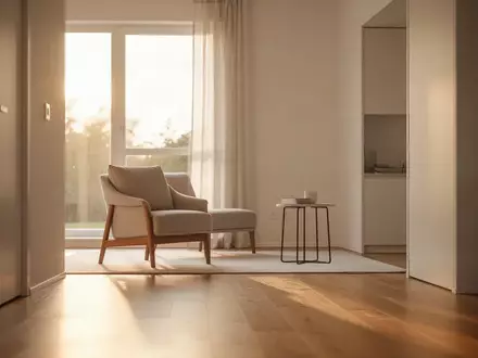 Ein helles, modern eingerichtetes Wohnzimmer mit weichem Tageslicht und einer ruhigen, häuslichen Atmosphäre. - Foto: über boerse-global.de