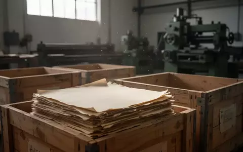 Ein Stapel leerer Dokumente und hölzerne Versandkisten in einer ruhigen Werkstatt, symbolisch fĂŒr bĂŒrokratischen Aufwand. - Foto: ĂŒber boerse-global.de