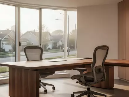 Ein helles, minimalistisches Büro mit einem Holztisch und einem ergonomischen Stuhl bei Tageslicht. - Foto: über boerse-global.de