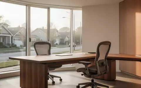 Ein helles, minimalistisches Büro mit einem Holztisch und einem ergonomischen Stuhl bei Tageslicht. - Foto: über boerse-global.de