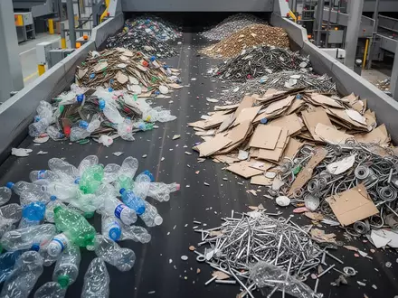 Sortieranlage für Wertstoffe mit verschiedenen getrennten Materialgruppen auf einem Förderband. - Foto: über boerse-global.de