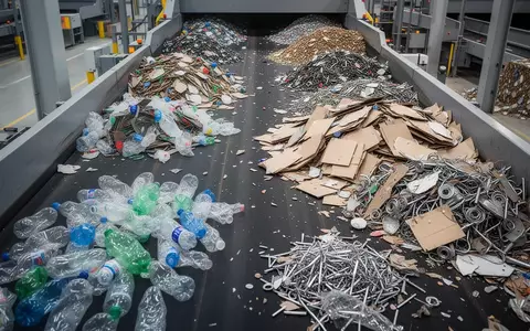 Sortieranlage für Wertstoffe mit verschiedenen getrennten Materialgruppen auf einem Förderband. - Foto: über boerse-global.de