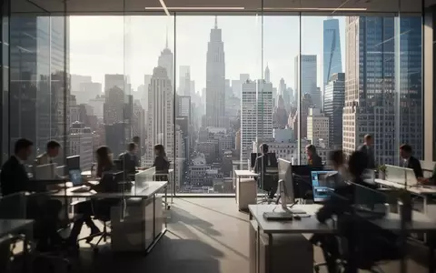 Ein modernes, sonnendurchflutetes Büro mit Blick auf ein Finanzviertel, das eine professionelle und wachstumsorientierte Atmosphäre vermittelt. - Foto: über boerse-global.de