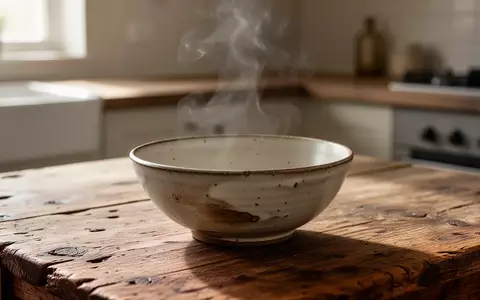 Eine leere, rustikale Keramikschale auf einem Holztisch in einer hellen Küche bei natürlichem Lichteinfall. - Foto: über boerse-global.de