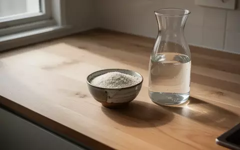 Eine minimalistische Holzküche mit einer Schale voll weißer Sesamsamen und einer Glaskaraffe mit Wasser im Sonnenlicht. - Foto: über boerse-global.de