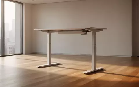 Ein heller, minimalistischer Büroraum mit einem leeren, höhenverstellbaren Schreibtisch in einer aufrechten Position. - Foto: über boerse-global.de