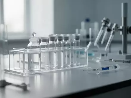 Ein minimalistischer, heller Laborarbeitsplatz mit medizinischen Glasgefäßen und neutraler Ausrüstung. - Foto: über boerse-global.de