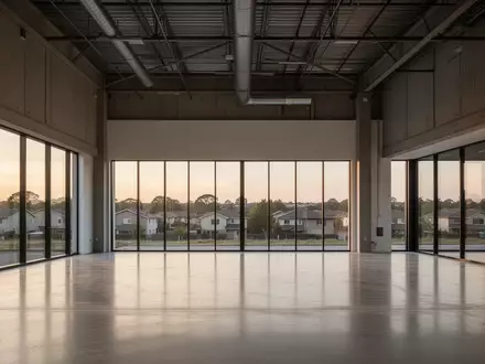 Ein weitläufiger, leerer Innenraum mit hohen Decken und großen Fensterfronten in einer umgenutzten Gewerbeimmobilie. - Foto: über boerse-global.de