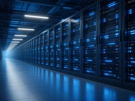 Moderne Serverinfrastruktur in einem Rechenzentrum mit leuchtenden Anzeigeleuchten als Symbol für Cloud-Computing. - Foto: über boerse-global.de