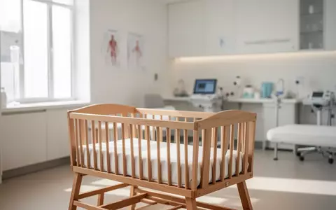 Ein helles, minimalistisches Behandlungszimmer mit einer hölzernen Wiege in einer medizinischen Umgebung. - Foto: über boerse-global.de