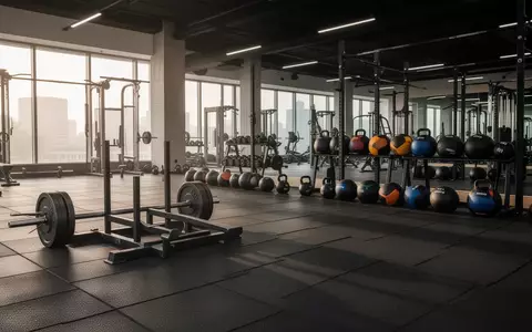 Modern ausgestatteter Fitnessbereich mit speziellen Trainingsgeräten für Kraft- und Ausdauertraining auf schwarzem Boden. - Foto: über boerse-global.de