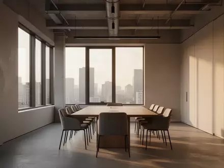 Ein minimalistischer, leerer Konferenzraum in einem modernen Büro mit einfallendem Tageslicht. - Foto: über boerse-global.de