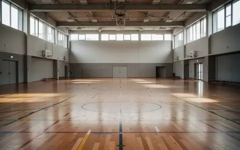 Leere, lichtdurchflutete Sporthalle mit markiertem Holzboden in einer modernen Sportstätte. - Foto: über boerse-global.de