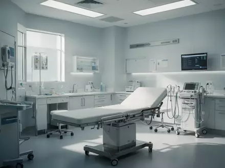 Ein moderner, steriler Behandlungsraum in einer Klinik mit ruhiger Lichtstimmung ohne Personen oder medizinische Geräte. - Foto: über boerse-global.de