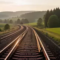 Eine weitläufige, leere Eisenbahnstrecke in einer ländlichen Landschaft bei Sonnenuntergang. - Foto: über boerse-global.de