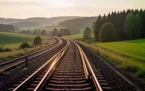 Eine weitläufige, leere Eisenbahnstrecke in einer ländlichen Landschaft bei Sonnenuntergang. - Foto: über boerse-global.de