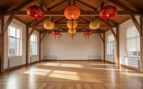 Ein heller, minimalistischer Übungsraum in Dublin mit traditionellen chinesischen Laternen unter der Decke. - Foto: über boerse-global.de