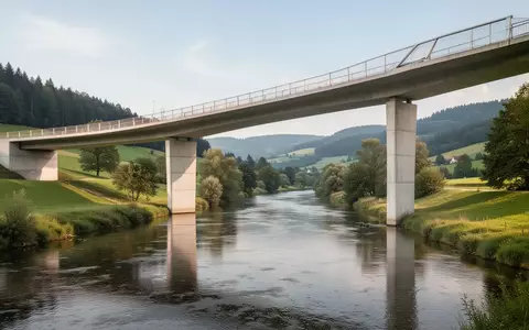 Eine moderne Betonbrücke über einen Fluss in einer grünen Landschaft in Baden-Württemberg. - Foto: über boerse-global.de