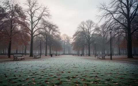 Ein leerer, herbstlicher Stadtpark mit frostigem Rasen und kahlen Bäumen an einem trüben Tag. - Foto: über boerse-global.de