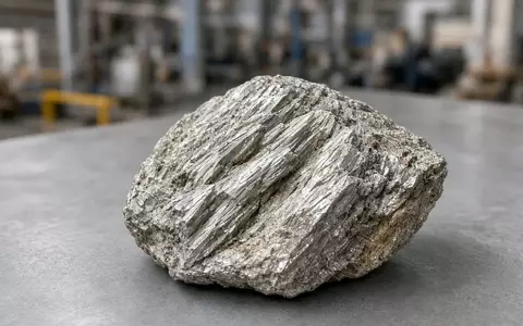 Ein rohes Lithium-Erzstück auf einem industriellen Labortisch in einer Bergbauanlage. - Foto: über boerse-global.de