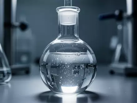 Laborausstattung mit einer gläsernen Laborflasche, die eine klare Flüssigkeit enthält, in einer sterilen Umgebung. - Foto: über boerse-global.de