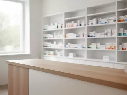 Ein heller, minimalistischer Verkaufsraum einer Apotheke mit einem leeren Tresen und Regalen im Hintergrund. - Foto: über boerse-global.de