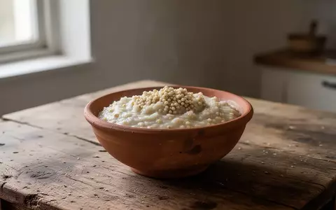 Eine Schale mit traditionellem Hirsebrei auf einem Holztisch in einer hellen Küche. - Foto: über boerse-global.de