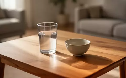 Ein minimalistischer Holztisch mit einem Glas Wasser in einem hellen, ruhigen Raum, der ein Gefühl von Gesundheit vermittelt. - Foto: über boerse-global.de