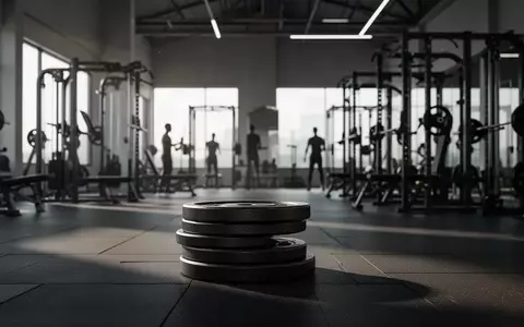 Ein minimalistisch gestalteter Fitnessraum mit Hantelscheiben auf einem Gummiboden und schwerem Kraftsport-Equipment im Hintergrund. - Foto: über boerse-global.de