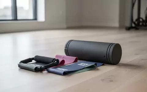 Fitness-Widerstandsbänder und eine Schaumstoffrolle auf einem hellen Holzboden in einem minimalistischen Trainingsraum. - Foto: über boerse-global.de