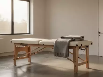 Ein minimalistischer Behandlungsraum mit einer leeren Massageliege in natürlichem Licht. - Foto: über boerse-global.de