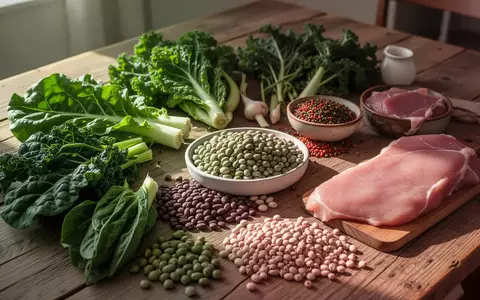 Frische, unverarbeitete Lebensmittel wie grünes Blattgemüse und Hülsenfrüchte auf einem hölzernen Küchentisch. - Foto: über boerse-global.de