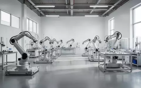 Ein minimalistisches, helles Industrielabor mit leeren Roboter-Teststationen und klaren Arbeitsbereichen. - Foto: über boerse-global.de