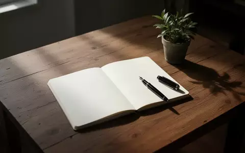Ein minimalistischer, ruhiger Raum mit einem Holztisch, einem offenen Notizbuch und einer Pflanze bei natürlichem Lichteinfall. - Foto: über boerse-global.de