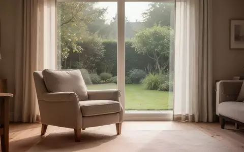 Ein heller, freundlicher Wohnraum mit einem Sessel vor einem Fenster mit Blick in einen Garten als Symbol für häusliche Pflege. - Foto: über boerse-global.de