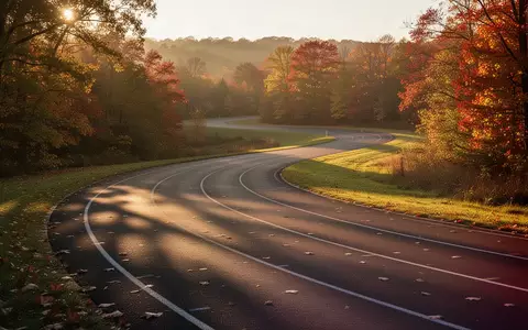 Eine leere, geschwungene Laufstrecke in einer herbstlichen Landschaft im goldenen Licht. - Foto: über boerse-global.de