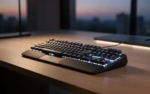 Ein moderner, minimalistischer Arbeitsplatz mit einer hochwertigen mechanischen Tastatur auf einem Holztisch bei Dämmerlicht. - Foto: über boerse-global.de