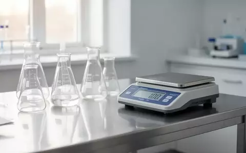 Ein steriler Labortisch mit Glasgefäßen und einer Waage in einer klinischen Umgebung. - Foto: über boerse-global.de