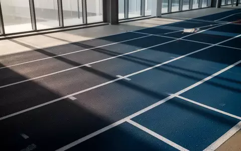 Eine moderne, minimalistische Indoor-Laufbahn in einem hellen Raum mit weichem Tageslicht. - Foto: über boerse-global.de