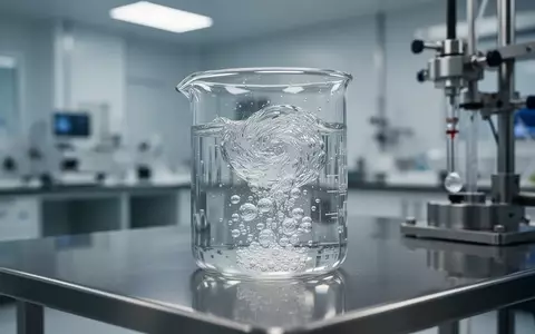 Ein Laboraufbau zeigt eine klare Flüssigkeit mit mikroskopischen Bläschen in einem Glasgefäß, um physikalische Reinigungseffekte zu veranschaulichen. - Foto: über boerse-global.de