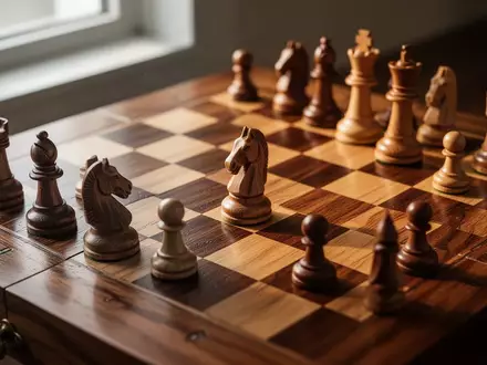 Ein hölzernes Schachbrett mit Spielfiguren in einer Nahaufnahme, das die strategische Natur des Spiels verdeutlicht. - Foto: über boerse-global.de