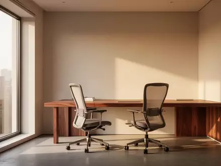 Ein minimalistischer, heller Arbeitsplatz mit einem leeren Schreibtisch und einfallendem Tageslicht. - Foto: über boerse-global.de