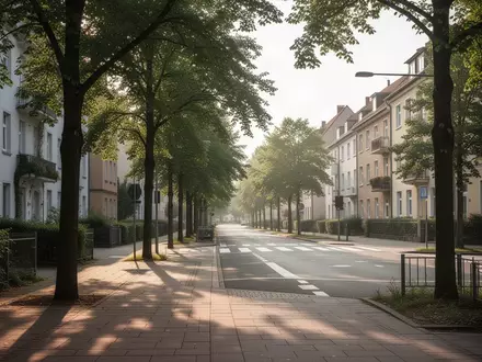 Ein ruhiges, gut ausgebautes Wohnviertel mit breiten Gehwegen und Bäumen bei natürlichem Tageslicht. - Foto: über boerse-global.de